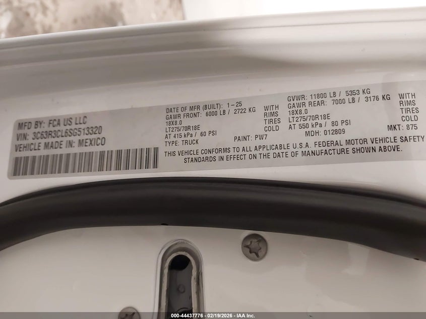 2025 Ram 3500 Tradesman 4X4 6'4 Box VIN: 3C63R3CL6SG513320 Lot: 44437776