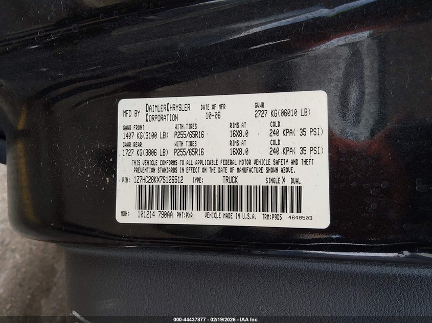 2007 Mitsubishi Raider Ls VIN: 1Z7HC28KX7S126512 Lot: 44437877