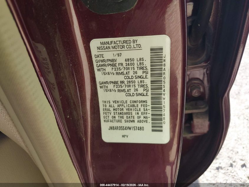 1997 Nissan Pathfinder Le/Xe VIN: JN8AR05S4VW157480 Lot: 44437914