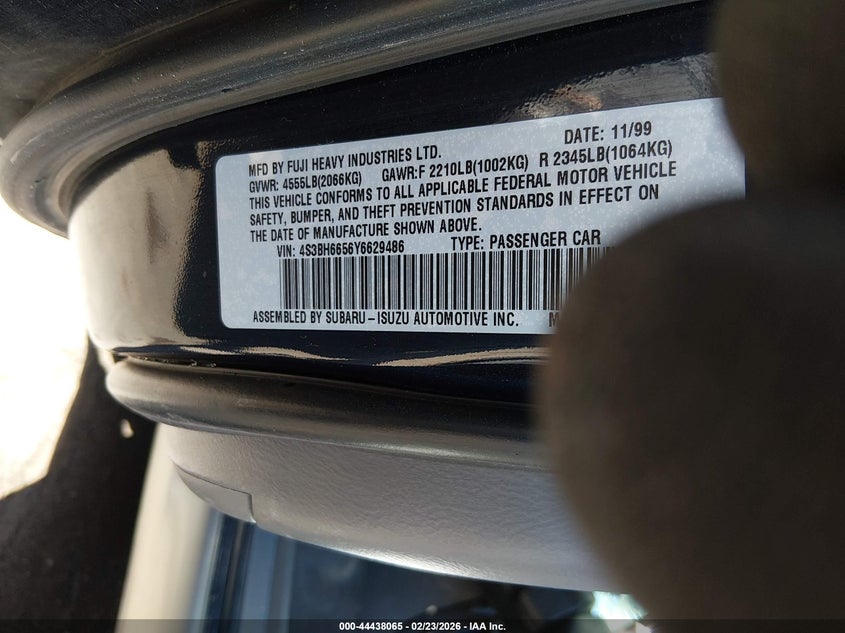 2000 Subaru Outback VIN: 4S3BH6656Y6629486 Lot: 44438065