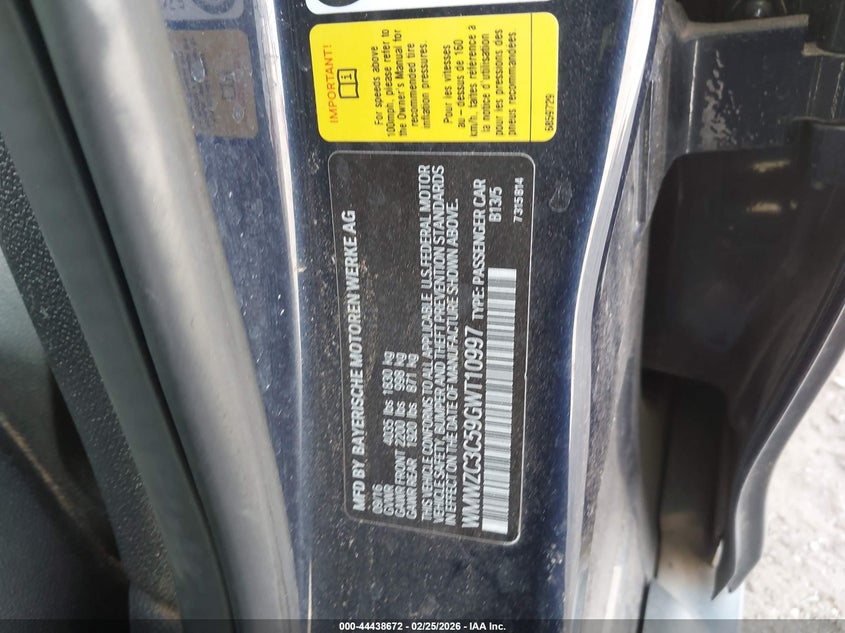 2016 Mini Countryman Cooper S VIN: WMWZC3C59GWT10997 Lot: 44438672