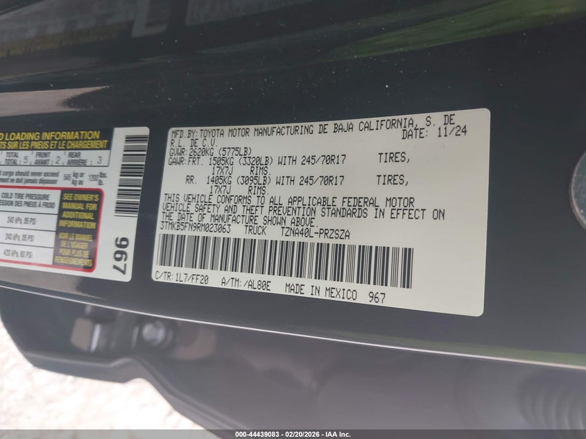 VIN 3TMKB5FN9RM023063 2024 TOYOTA TACOMA SR5