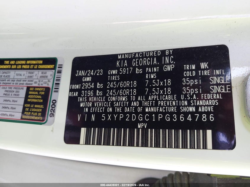 2023 Kia Telluride Lx VIN: 5XYP2DGC1PG364786 Lot: 44439301