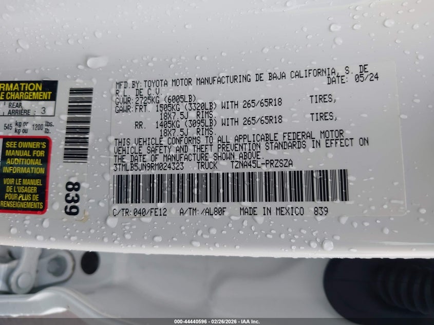 VIN 3TMLB5JN9RM024323 2024 TOYOTA TACOMA TRD SPORT