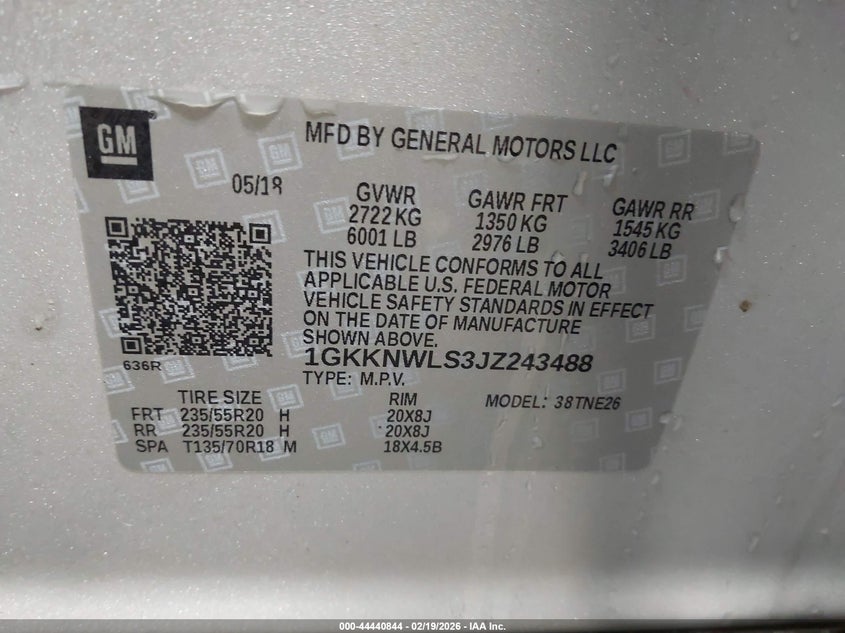 VIN 1GKKNWLS3JZ243488 2018 GMC ACADIA SLT-2