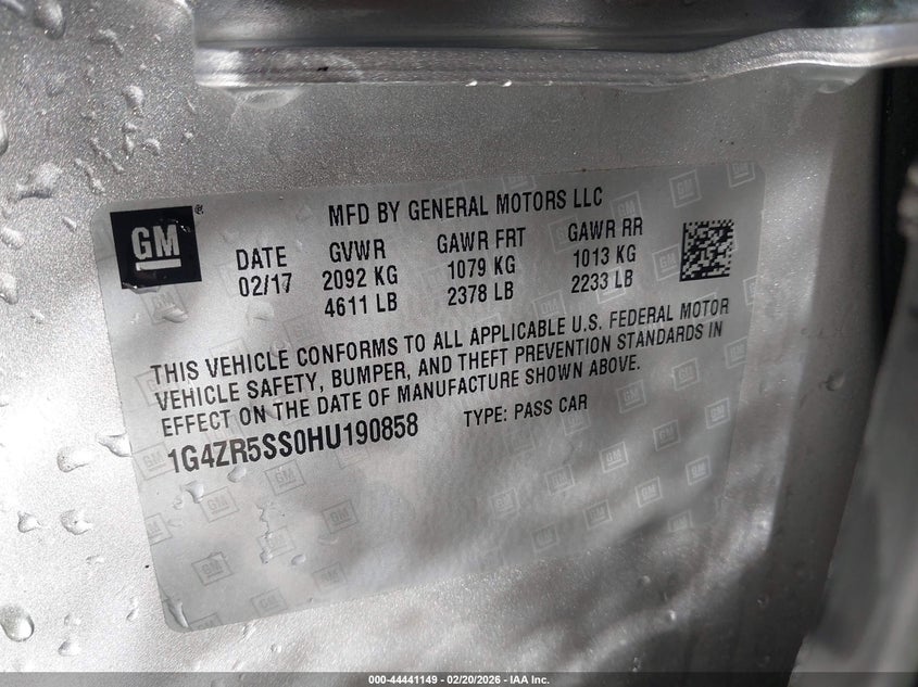 2017 Buick Lacrosse Premium VIN: 1G4ZR5SS0HU190858 Lot: 44441149