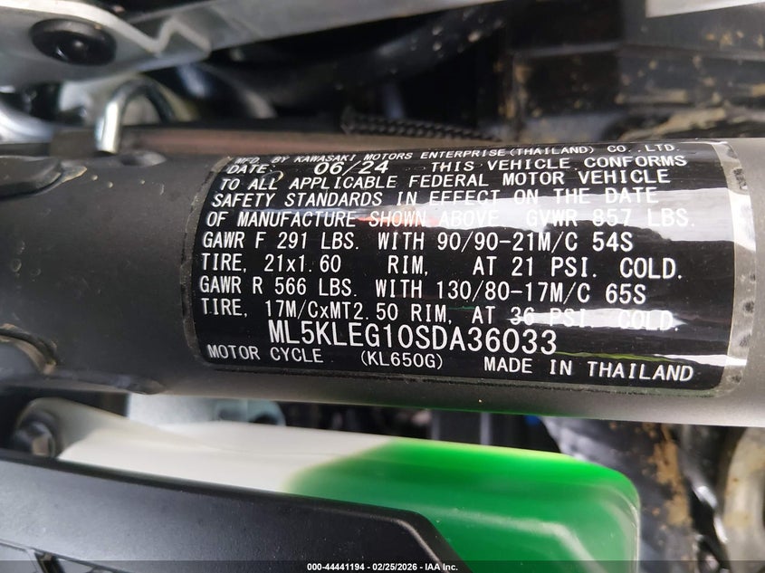 2025 Kawasaki Klr 650 VIN: ML5KLEG105DA36033 Lot: 44441194