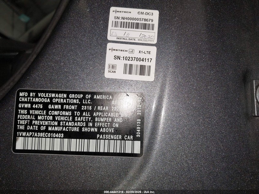 2014 VOLKSWAGEN PASSAT SEDAN 2.5L I-5 DOHC, VVT, 170HP