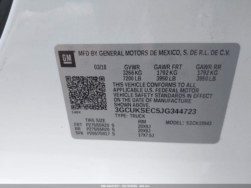 2018 Chevrolet Silverado 1500 1Lz VIN: 3GCUKSEC5JG344723 Lot: 44441631