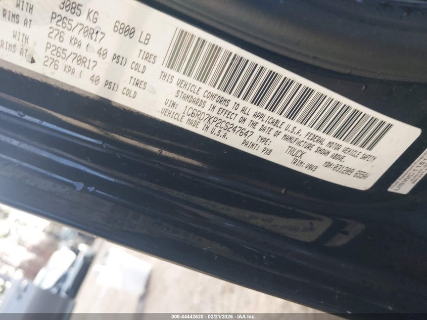 1C6RD7KP2CS247647 2012 Ram 1500 4.7 Ram St black