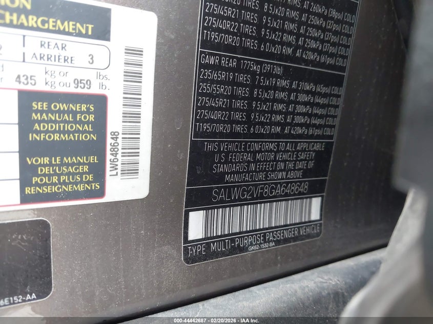 2016 Land Rover Range Rover Sport 3.0L V6 Supercharged Se VIN: SALWG2VF8GA648648 Lot: 44442687