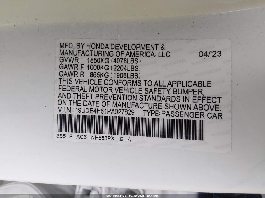 2023 Acura Integra A-Spec Technology VIN: 19UDE4H61PA027829 Lot: 44443179