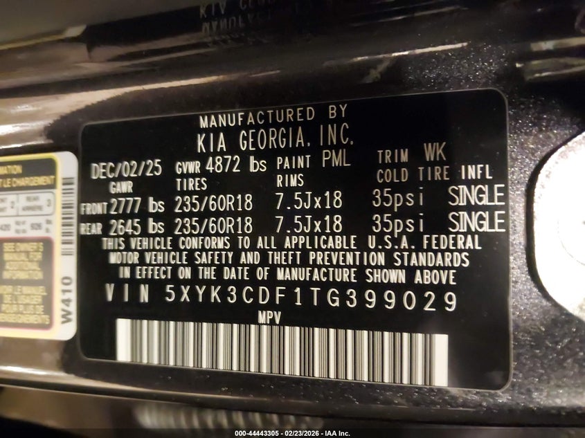 2026 KIA SPORTAGE 2.5L I-4 DI, DOHC, V(VIN: 5XYK3CDF1TG399029