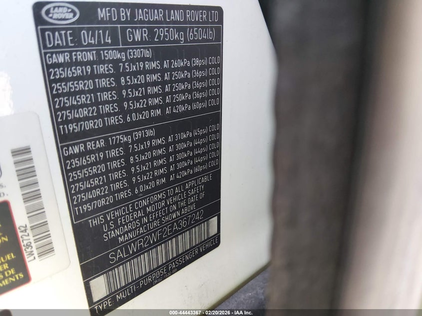 2014 Land Rover Range Rover Sport 3.0L V6 Supercharged Hse VIN: SALWR2WF2EA367242 Lot: 44443367