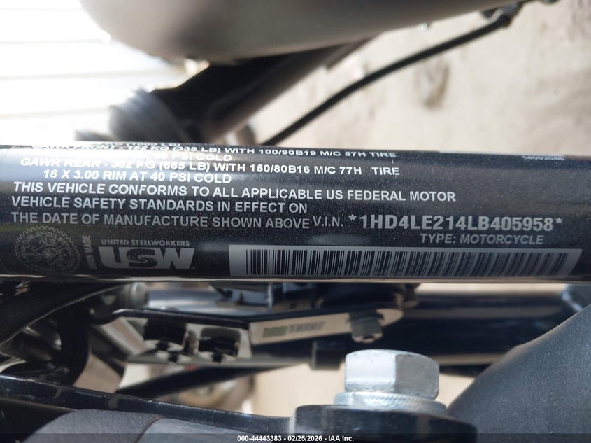 2020 Harley-Davidson Xl883 N VIN: 1HD4LE214LB405958 Lot: 44443383