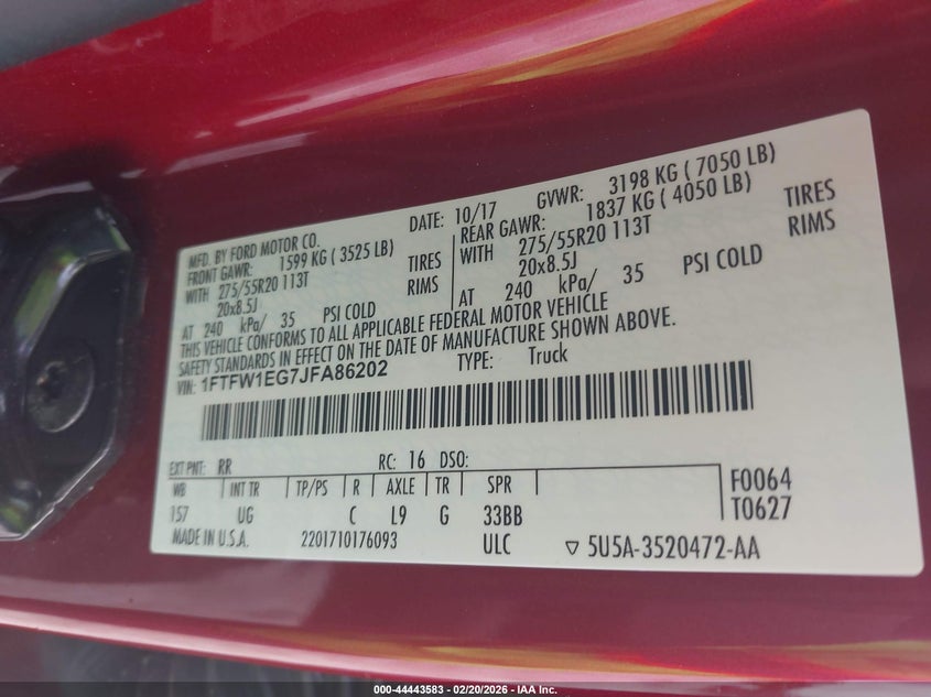 2018 Ford F-150 Xlt VIN: 1FTFW1EG7JFA86202 Lot: 44443583