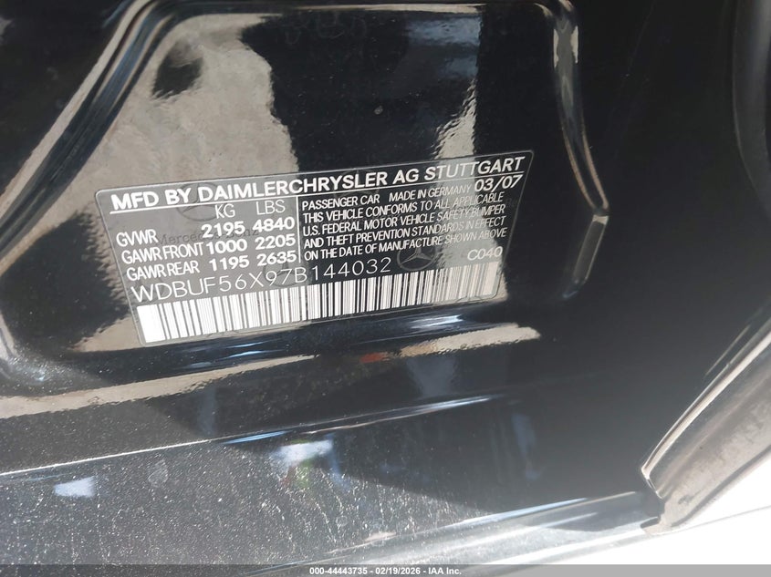 2007 Mercedes-Benz E 350 VIN: WDBUF56X97B144032 Lot: 44443735