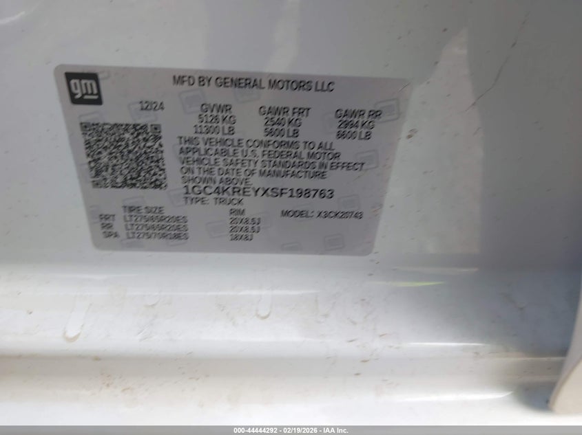 2025 CHEVROLET SILVERADO 2500HD(VIN: 1GC4KREYXSF198763