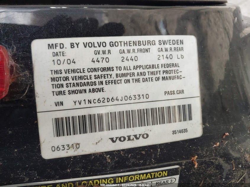 2004 Volvo C70 Ht VIN: YV1NC62D64J063301 Lot: 44444411