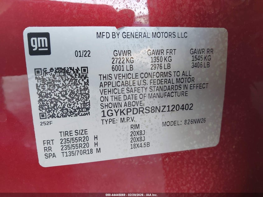 2022 Cadillac Xt6 Awd Premium Luxury VIN: 1GYKPDRS8NZ120402 Lot: 44445069