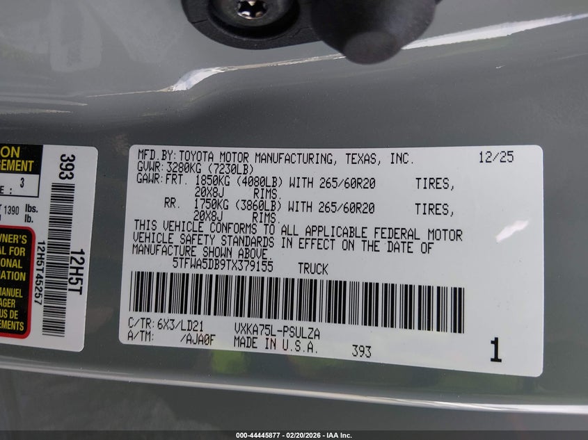 VIN 5TFWA5DB9TX379155 2026 TOYOTA TUNDRA LIMITED CREWMAX "5.5" BED