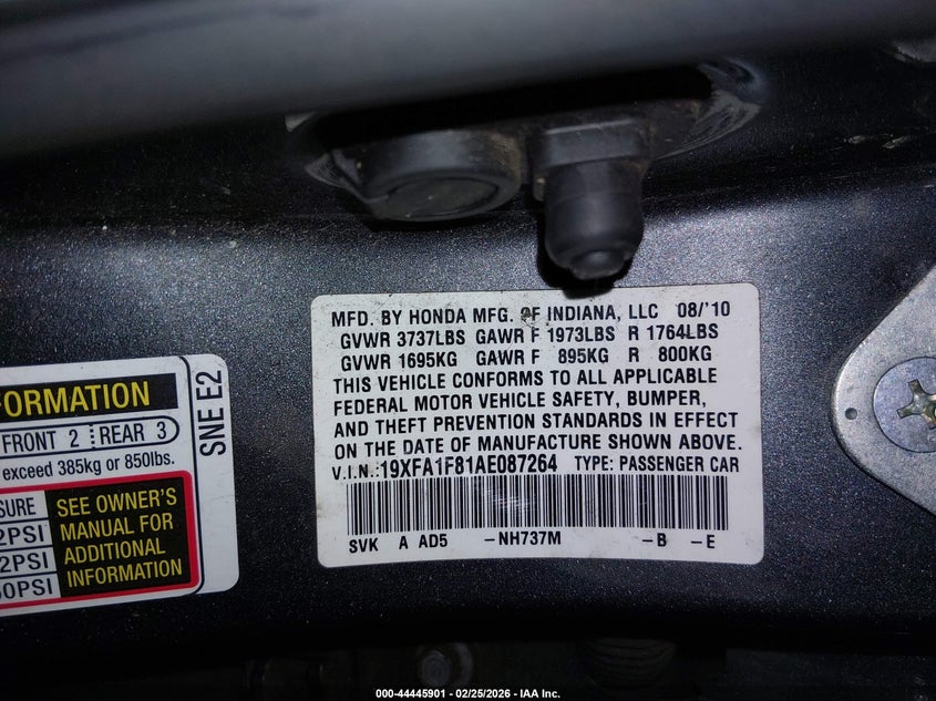 2010 HONDA CIVIC SEDAN 1.8L I-4 VVT, 140HP
