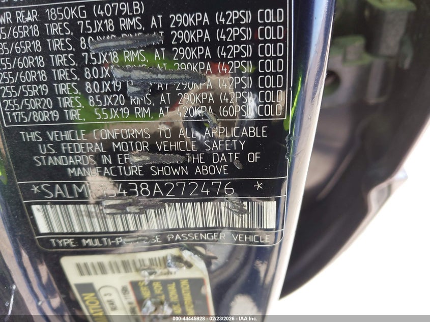 2008 Land Rover Range Rover Hse VIN: SALMF15438A272476 Lot: 44445928