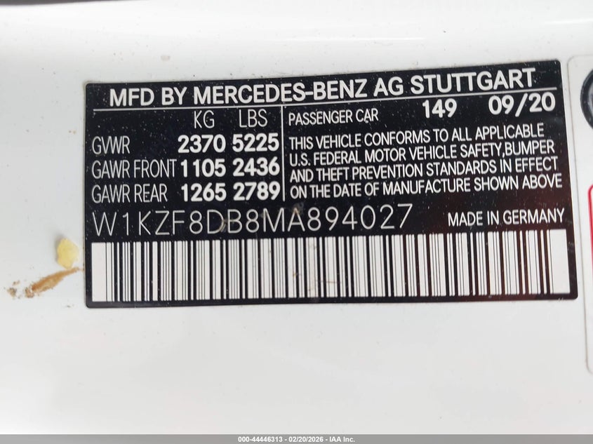 2021 Mercedes-Benz E 350 VIN: W1KZF8DB8MA894027 Lot: 44446313