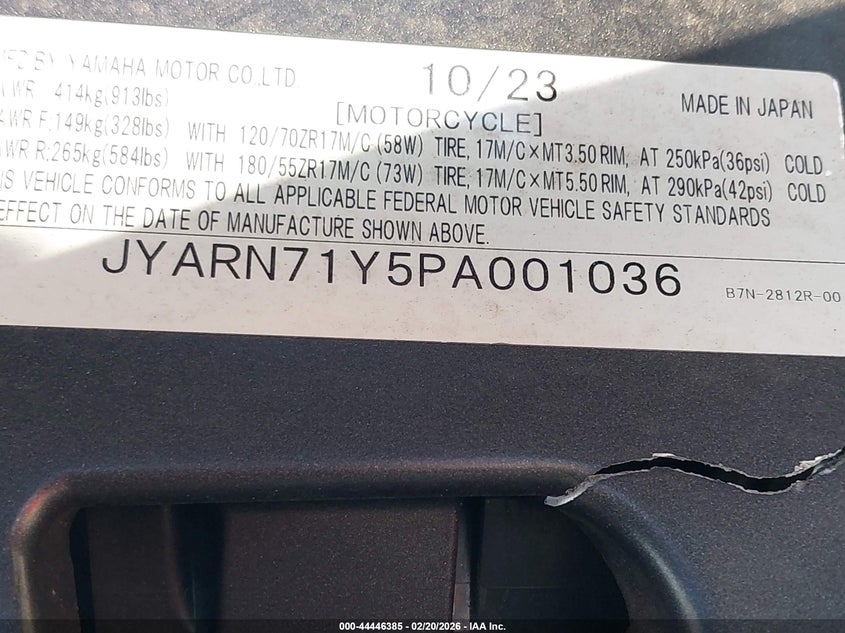 2023 Yamaha Mt09 C VIN: JYARN71Y5PA001036 Lot: 44446385