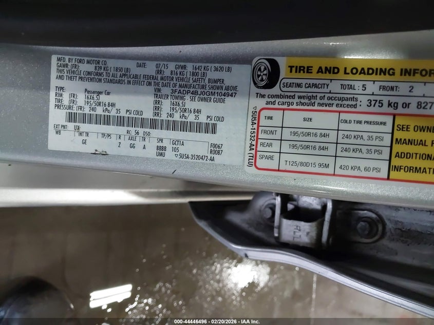 2016 Ford Fiesta Se VIN: 3FADP4BJ0GM104947 Lot: 44446496