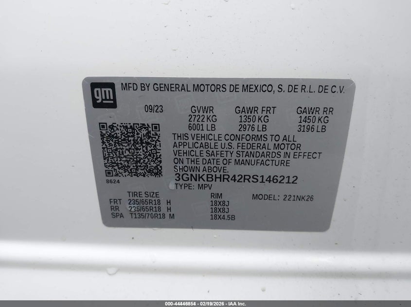 2024 CHEVROLET BLAZER 2.0L I-4 DI, DOHC, V(VIN: 3GNKBHR42RS146212