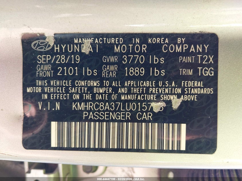 2020 Hyundai Venue Sel VIN: KMHRC8A37LU015738 Lot: 44447199