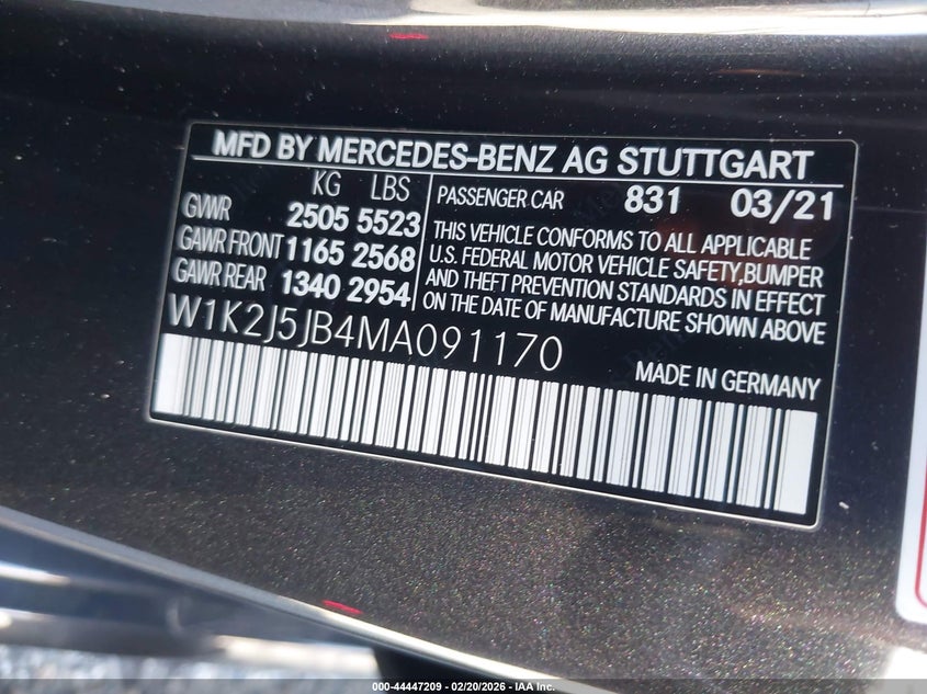 2021 Mercedes-Benz Cls 450 VIN: W1K2J5JB4MA091170 Lot: 44447209
