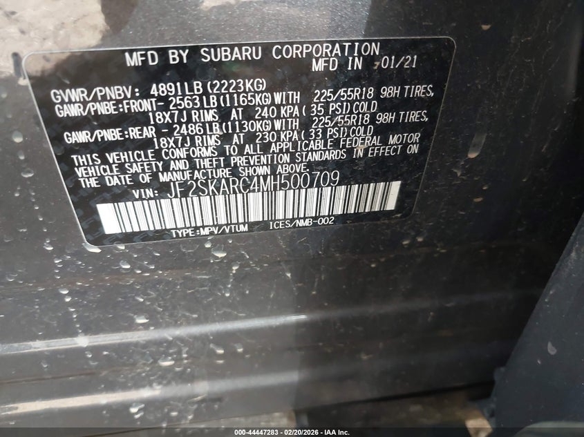 2021 Subaru Forester Sport VIN: JF2SKARC4MH500709 Lot: 44447283