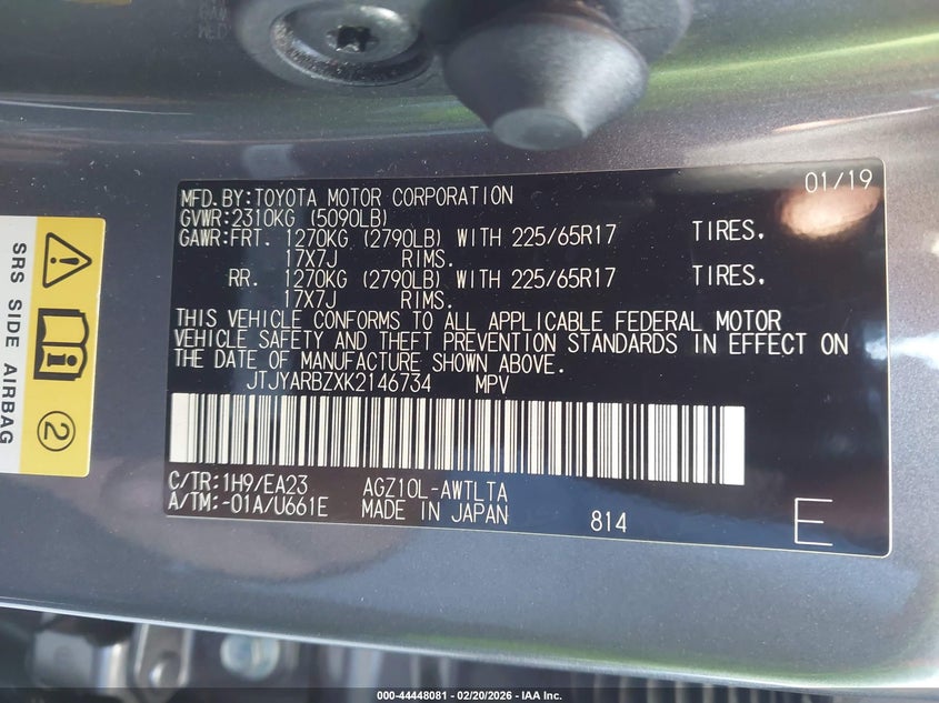 2019 Lexus Nx 300 VIN: JTJYARBZXK2146734 Lot: 44448081