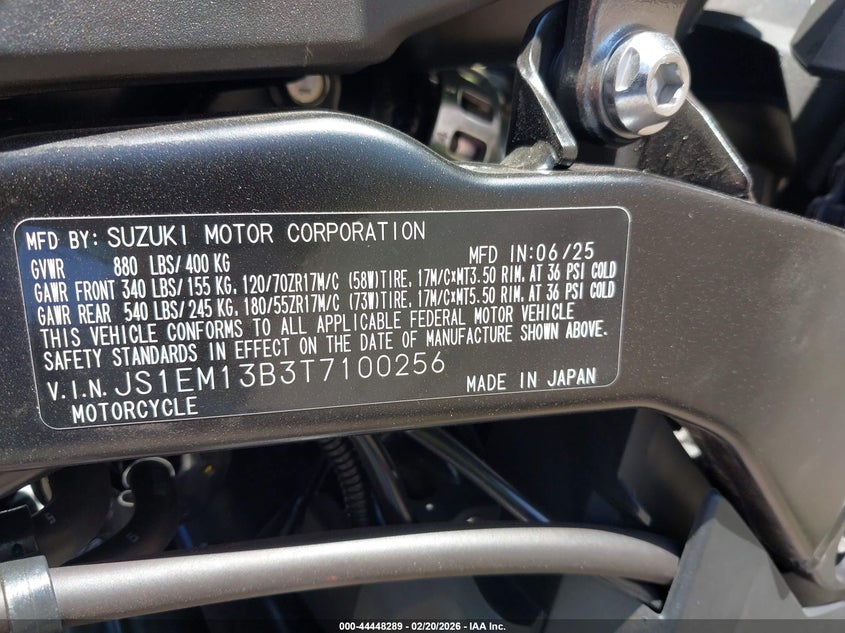 2026 Suzuki Gsx800 F VIN: JS1EM13B3T7100256 Lot: 44448289