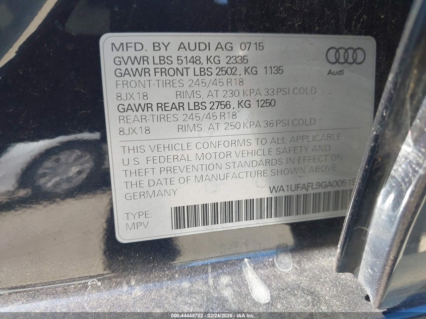 2016 Audi Allroad 2.0T Premium VIN: WA1UFAFL9GA005154 Lot: 44448702