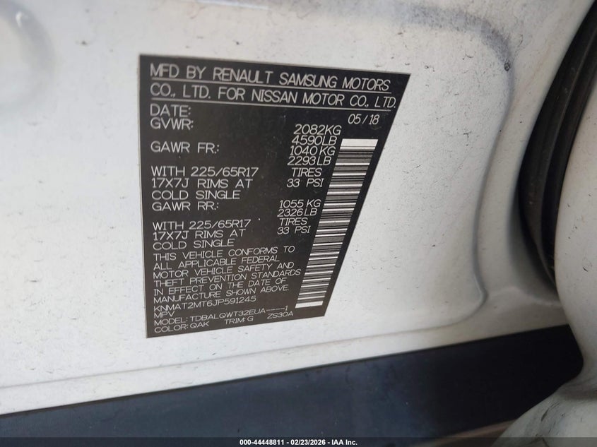 VIN KNMAT2MT6JP591245 2018 NISSAN ROGUE SV