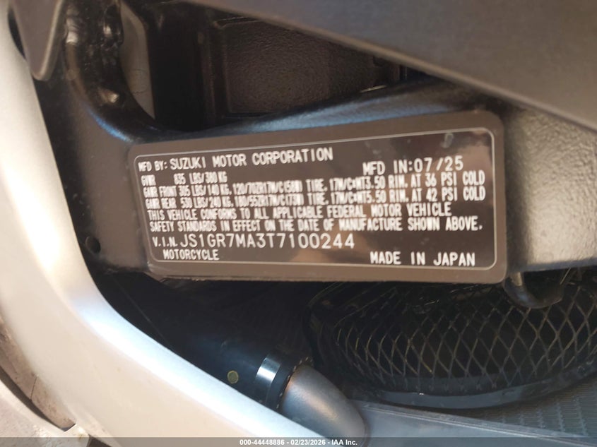 2026 Suzuki Gsx-R750 VIN: JS1GR7MA3T7100244 Lot: 44448886