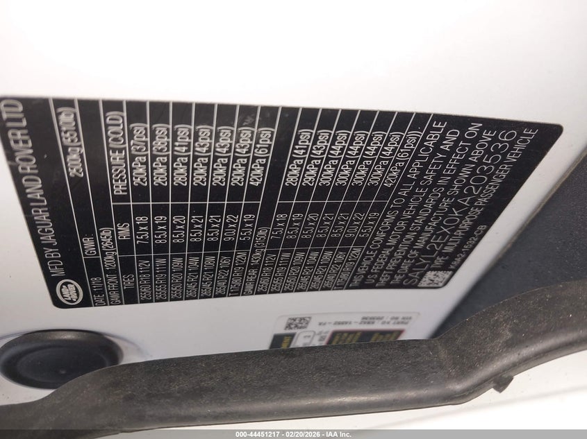 2019 Land Rover Range Rover Velar P250 R-Dynamic Se VIN: SALYL2EX0KA203536 Lot: 44451217