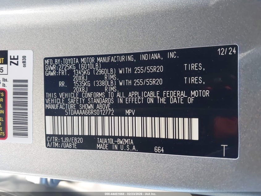 2024 Lexus Tx 350 Premium VIN: 5TDAAAA66RS012772 Lot: 44451668