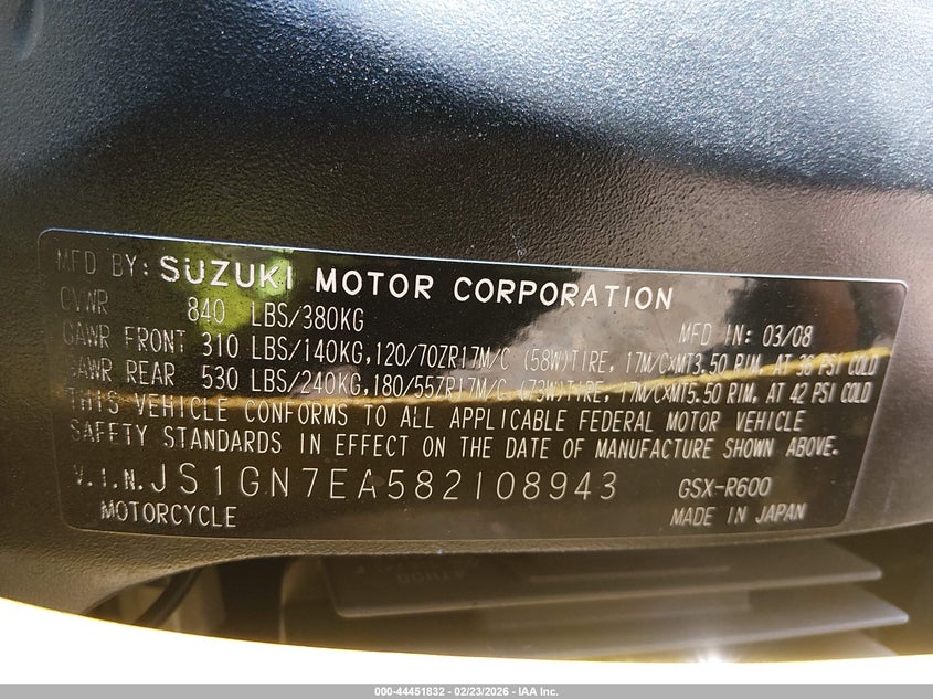 2008 Suzuki Gsx-R600 #10