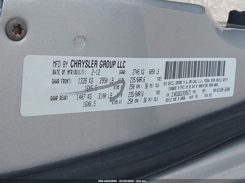 2012 Dodge Caravan 3.6 Grand Se/Avp grey Lot 111044452508 Vin 2C4RDGBG3CR285673