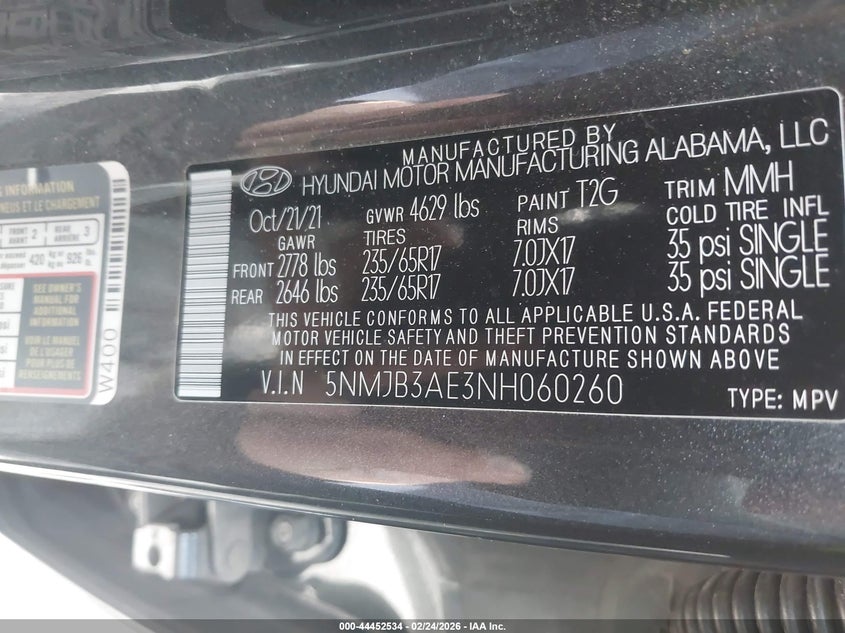 VIN 5NMJB3AE3NH060260 2022 HYUNDAI TUCSON SEL