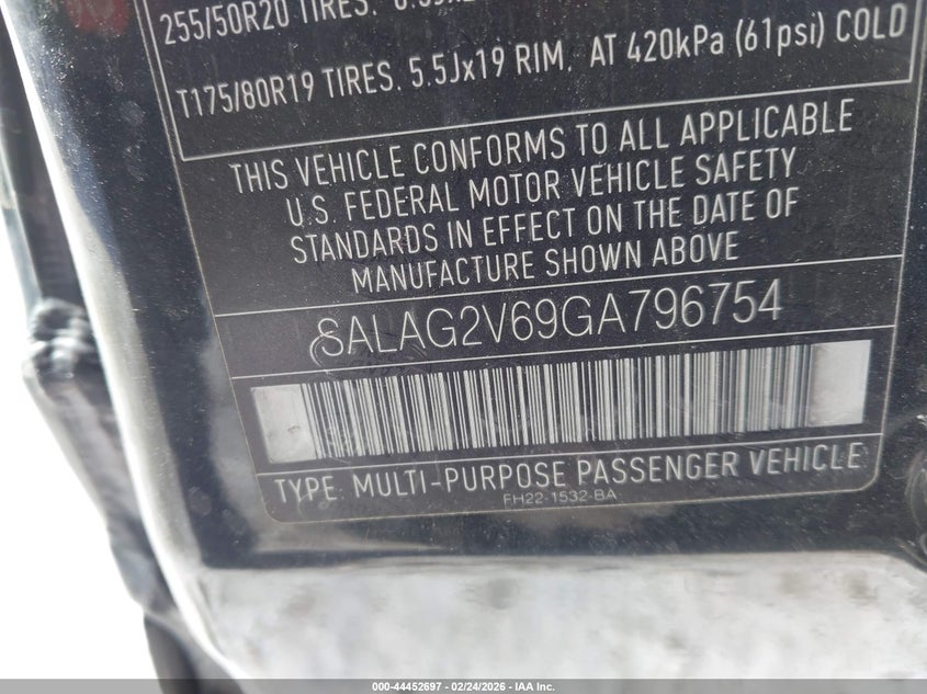 2016 Land Rover Lr4 VIN: SALAG2V69GA796754 Lot: 44452697