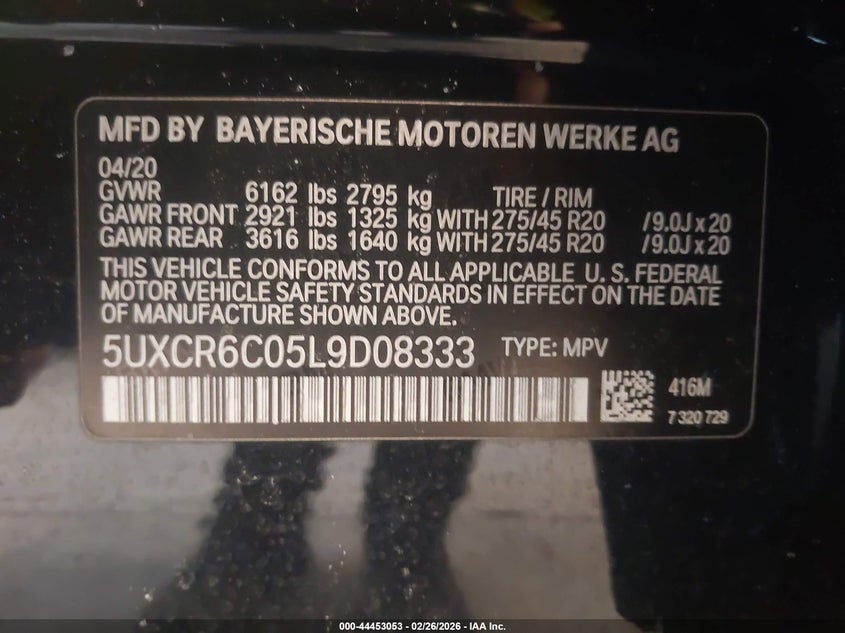 2020 BMW X5 3.0 xDrive40I black Lot 111044453053 Vin 5UXCR6C05L9D08333