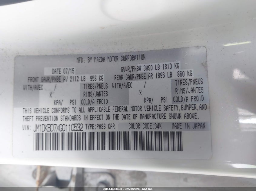 2016 Mazda Cx-3 Grand Touring VIN: JM1DKBD7XG0110532 Lot: 44453408