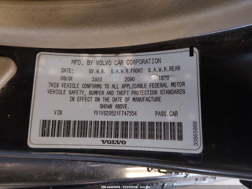 2001 Volvo S40 A/Sport Edition VIN: YV1VS29521F747554 Lot: 44453606