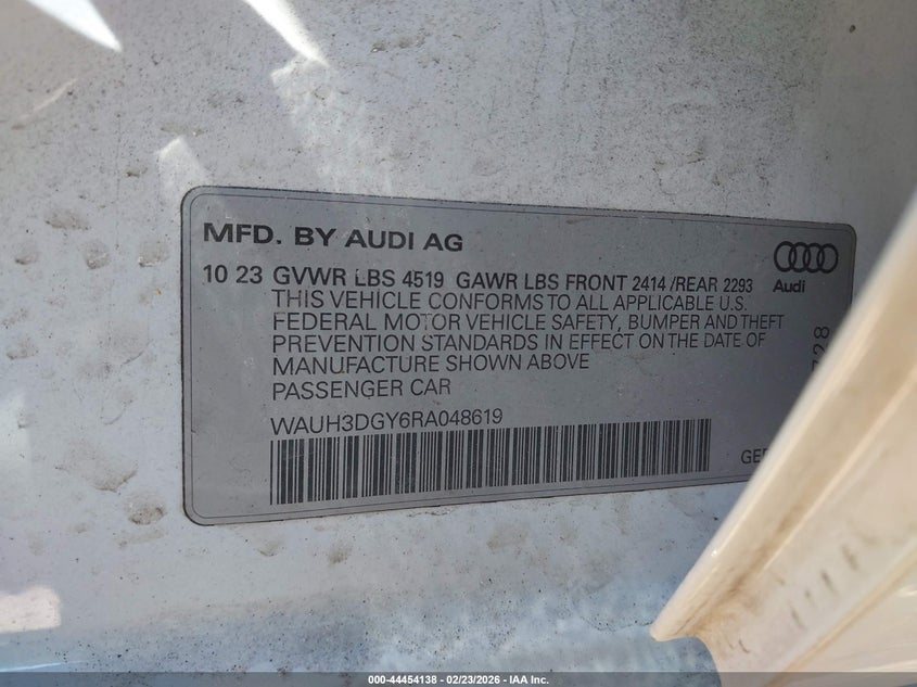 2024 Audi S3 Premium Plus Tfsi Quattro S Tronic VIN: WAUH3DGY6RA048619 Lot: 44454138