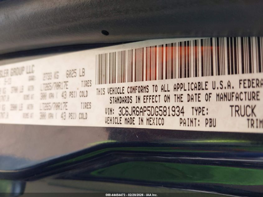 2013 Ram 1500 Tradesman/Express VIN: 3C6JR6AP5DG581934 Lot: 44454473